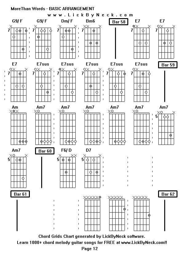 Chord Grids Chart of chord melody fingerstyle guitar song-MoreThan Words - BASIC ARRANGEMENT,generated by LickByNeck software.